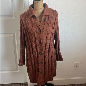 J. Jill Rust Long Cable Knit Sweater Cardigan